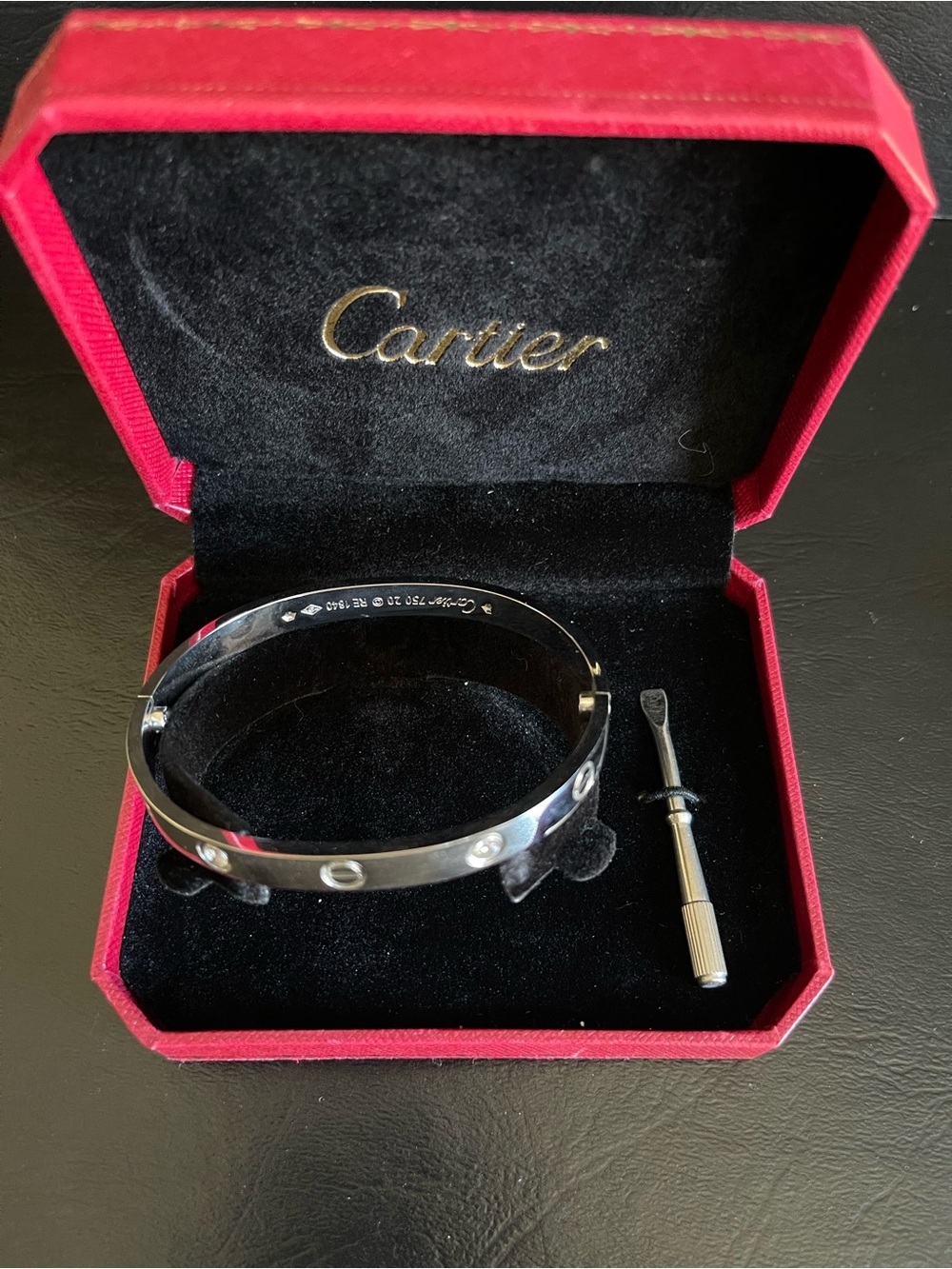 18KT white gold plated Love Bracelet with Screwdriver & red box.
